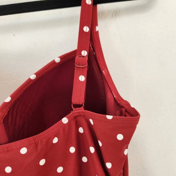 Niptuck Swim Red Polka Dot Swimsuit Joanne Slimming Ruched One Piece Size 8 - Picture 6 of 12
